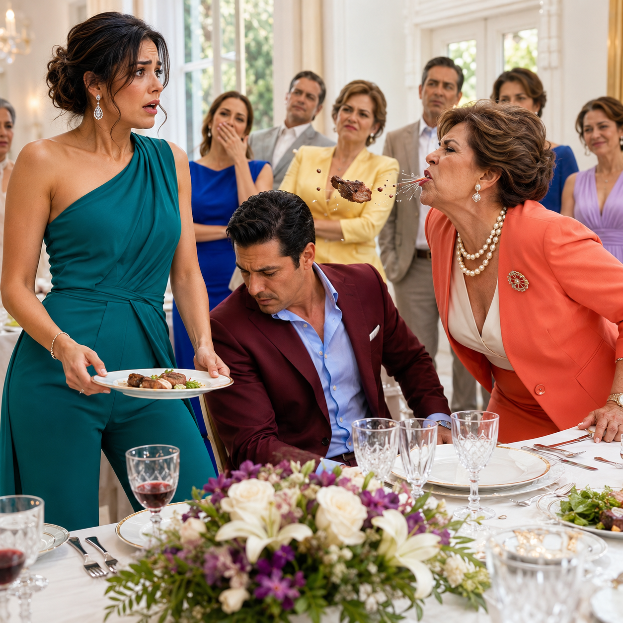 Familia discutiendo en una cena de cumpleaños